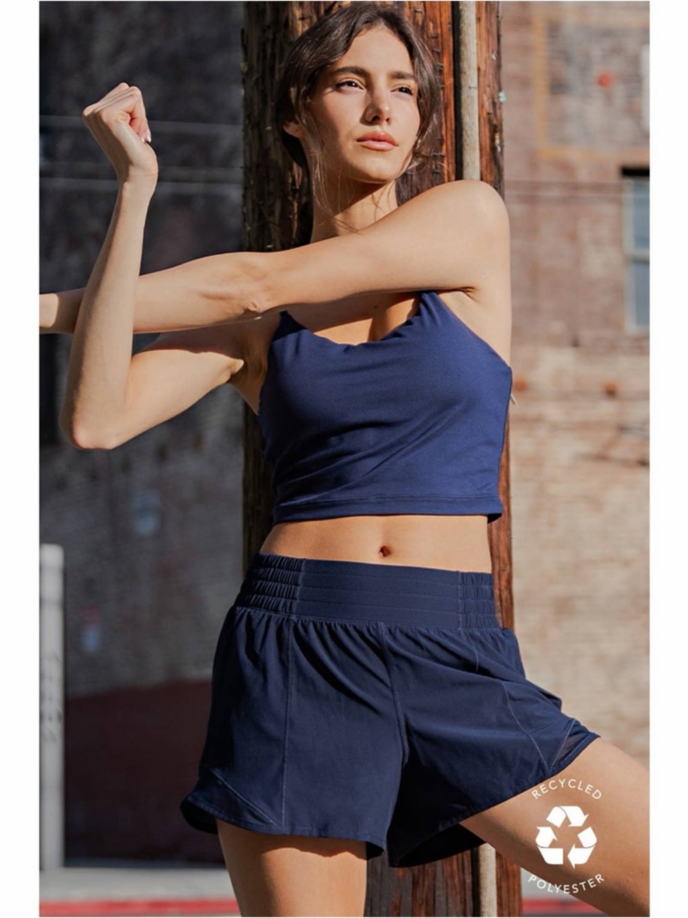Rae Mode Navy Recycled Active Shorts With Mesh